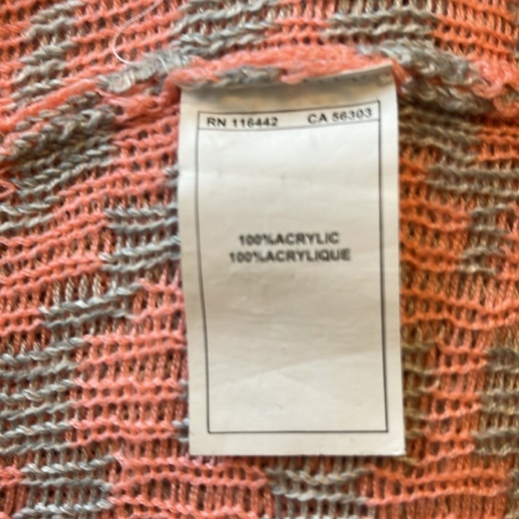 EMP PRE Gray and Coral Open Waterfall Fair Isle Cardigan  with Fringe Size S - Picture 5 of 6